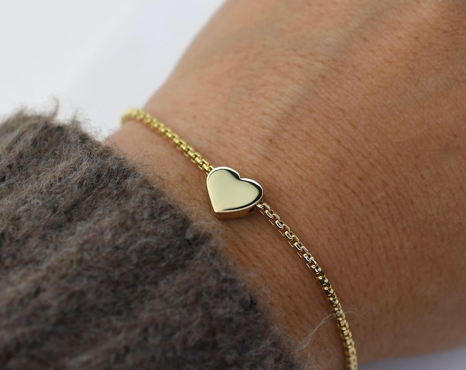 14K Gold Heart Bracelet - 14K Gold 1.7mm Rounded Box Chain