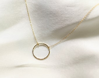 14K Gold Dainty Karma necklace - 14K Gold Circle Necklace.