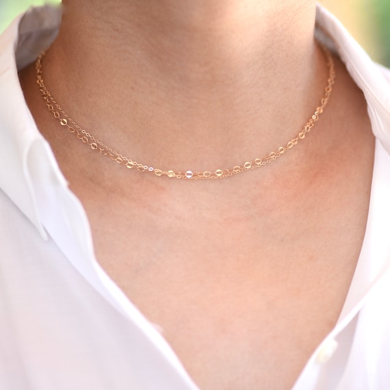 14K Gold Double Chain Necklace 14K Gold Double Chain Choker