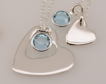 Valentine Gift - Heart cutout mother daughter necklaces with birthstones, Heart cutout necklace, Heart cutout