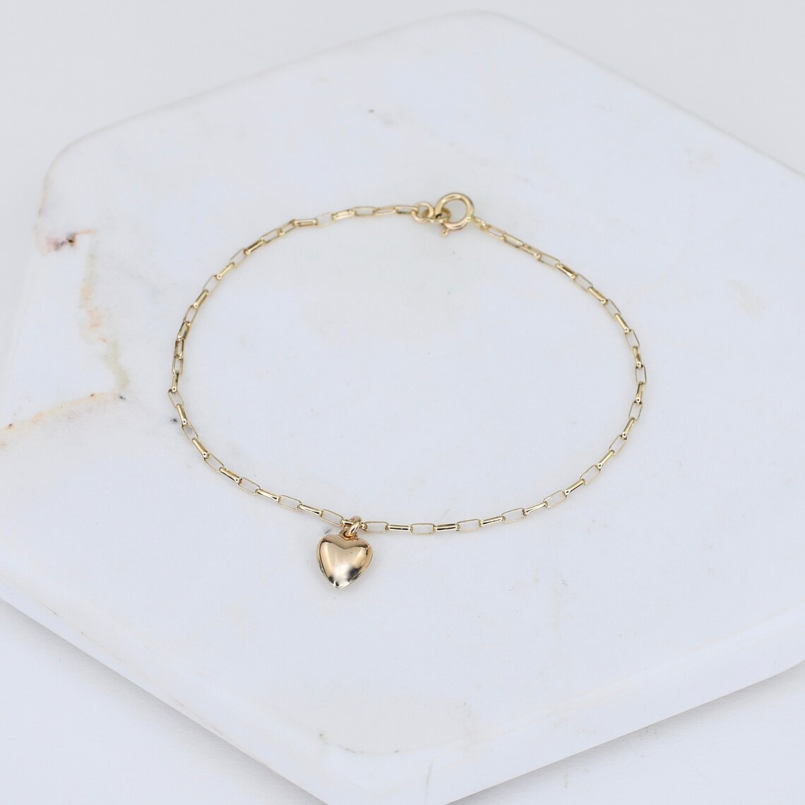 14k Gold Heart Bracelet Dainty 14K Gold Bracelet Etsy