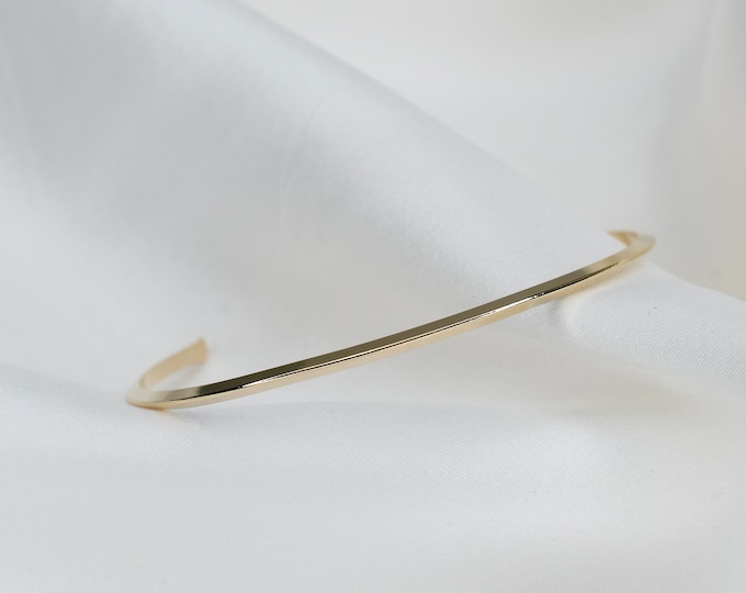 14K Solid Gold Cuff Bracelet, Minimalist Cuff Bracelet