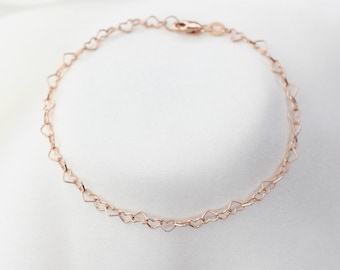 14k Rose Gold Heart Chain Bracelet