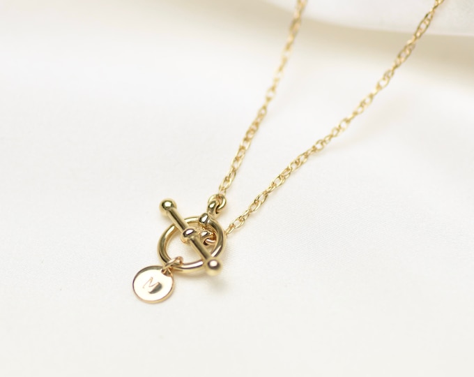 14K Gold Toggle Necklace, 14K Gold Initial Necklace