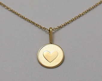 14K Solid Gold Tiny Heart Necklace, Dainty Gold Heart Charm, Minimalist Necklace, Everyday Jewelry, Gift for Her, Layering Necklace