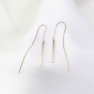 14K Gold Threader Earrings. 14k gold bar