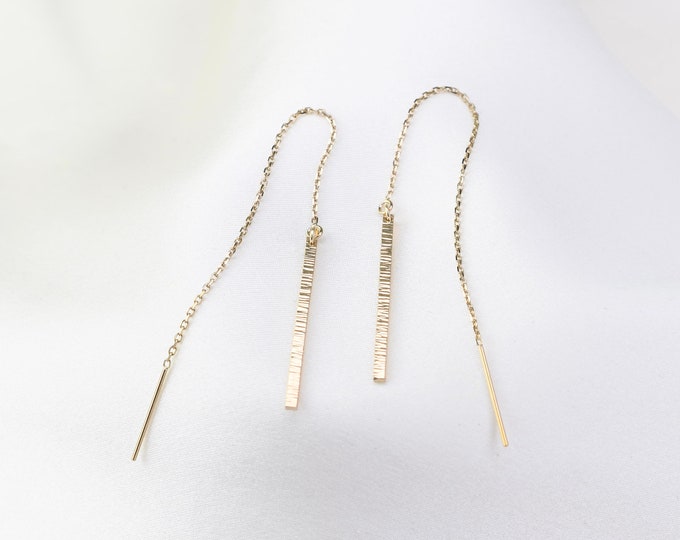 14K Gold Threader Earrings. 14k gold bar