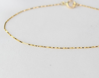 14k Gold Delicate Box Chain Bracelet - Dainty 14K Gold Bracelet. 14k gold box chain bracelet