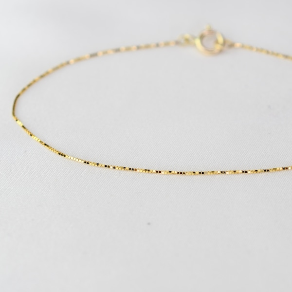 14k Gold Delicate Box Chain Bracelet - Dainty 14K Gold Bracelet. 14k gold box chain bracelet