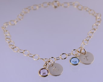 Custom Gold Filled Bracelet, Personalized Birthstone Mom Bracelet, Family Charm Gift