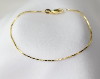 14K Gold Box Chain Bracelet, Dainty Minimalist Design, Perfect Everyday Jewelry Gift for Her