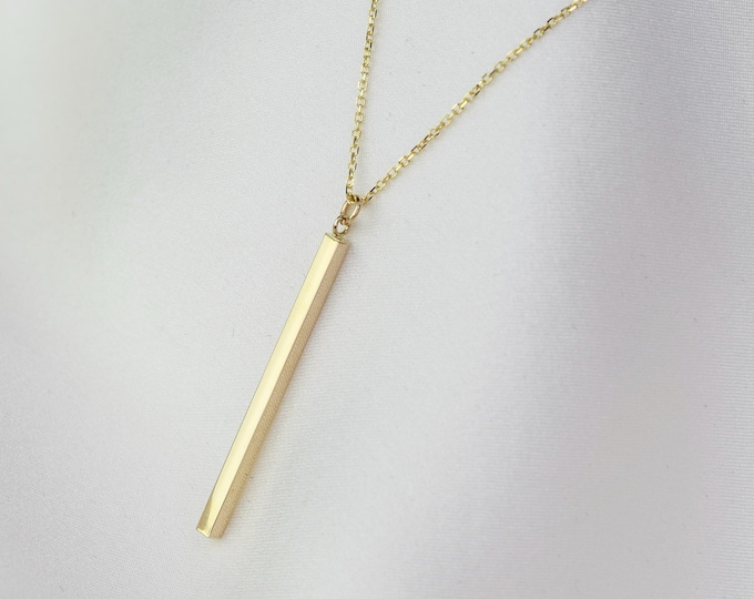 14K Gold Bar Long Necklace - 14K gold bar pendant