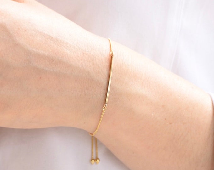 Gold Bar Bracelet - Adjustable Bar Bracelet. Delicate bracelet