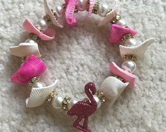 FLAMINGO AT The BEACH! Shell Beaded Bracelet