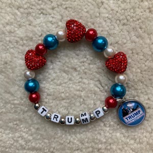 I Love TRUMP! Crystal Heart Beaded REPUBLICAN Party Bracelet