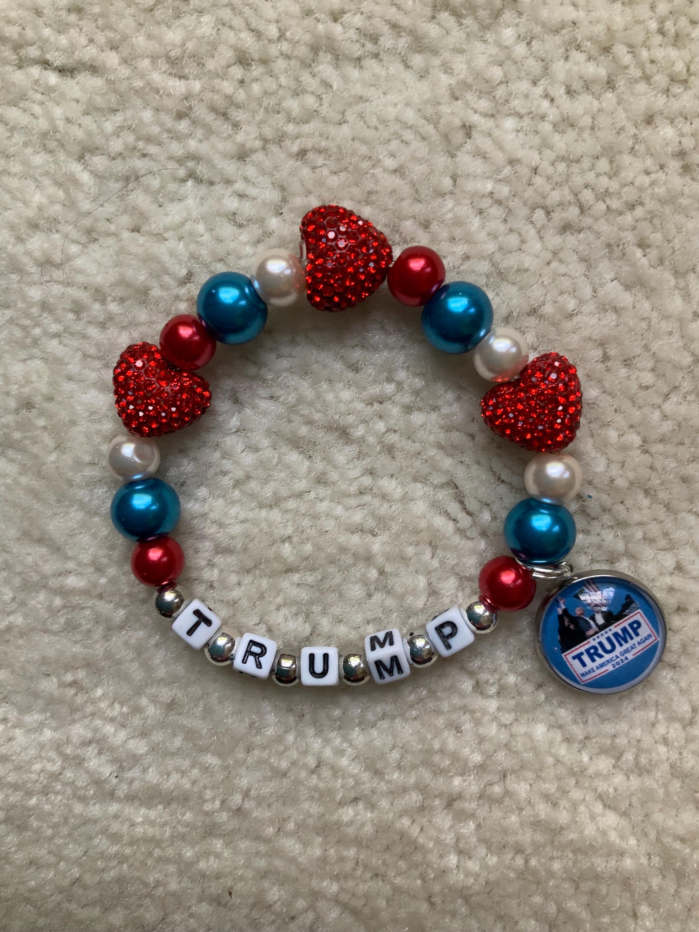 HEART TRUMP バレッタ I Love TRUMP! Crystal Heart Beaded REPUBLICAN Party Bracelet - Etsy