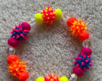 Fluorescent RAINBOW Beaded RUBBER SPIKE Bracelet