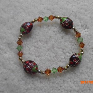 LI&#39;L Brown & Green CLOISONNE LADYBUG Bracelet