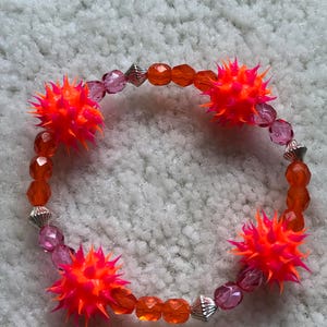 Pulsera thin Orange & Hot Pink Beaded RUBBER SPIKE