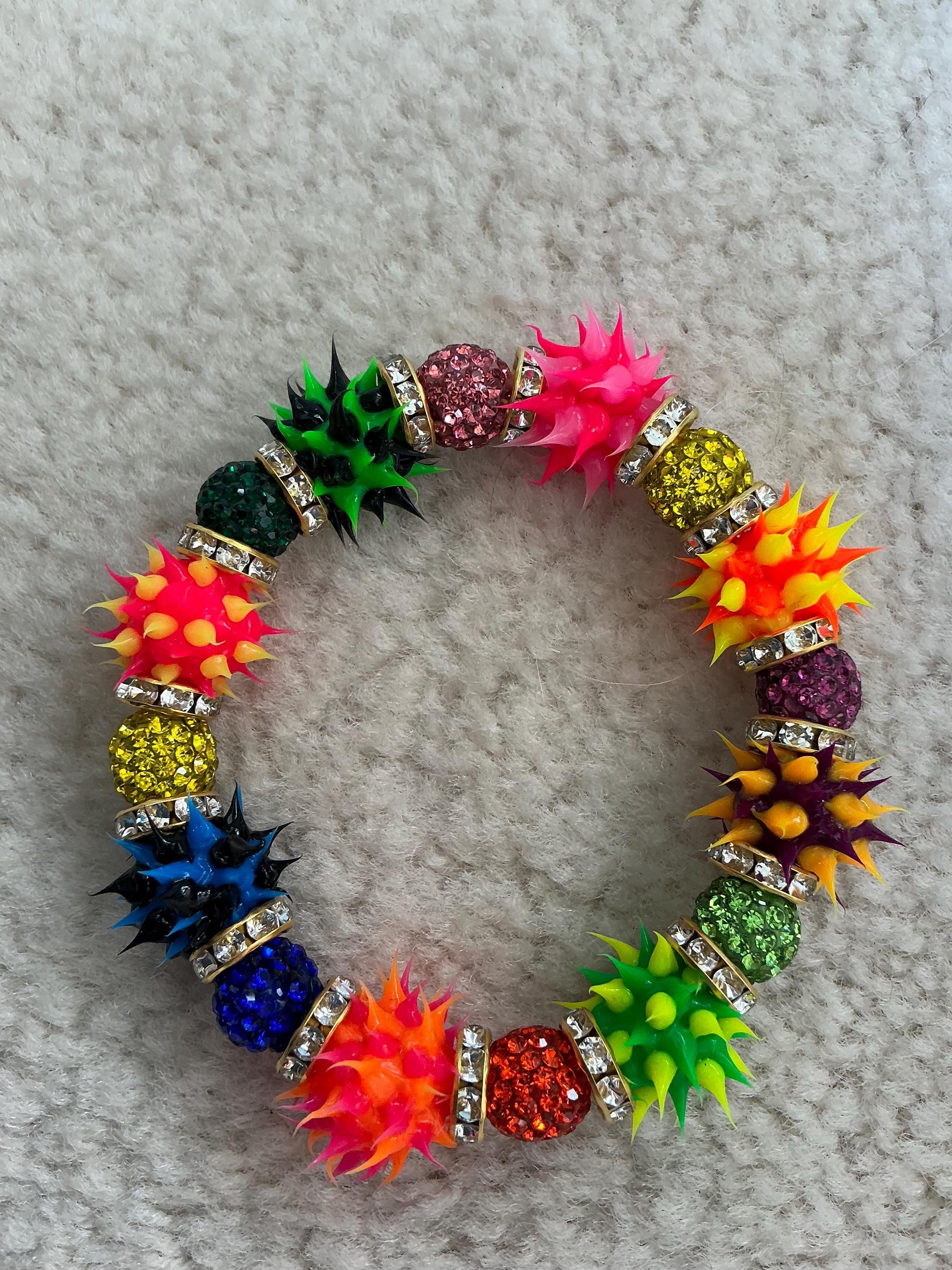RAINBOW DISCO FEVER Beaded Rubber Spike Bracelet - Etsy