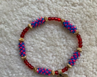 Thin Blue and Pink Beaded RUBBER SPIKE Bracelet