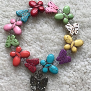 RECONSTITUTED STONE BUTTERFLY Beaded Charm Bracelet