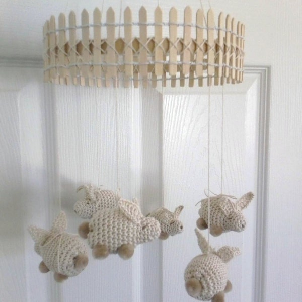 Baby Mobile, Nursery Mobile, Baby Decor, Baby Rabbit Mobile, Natural Colored Baby Mobile, Mobile, Crochet Mobile, Bunny Mobile, Shower Gift,