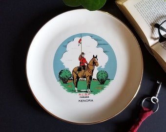 RCMP Souvenir China Plate - Vintage Royal Canadian Mounted Police Horse Wall Decor - Mid Century Plate w 22 Karat Gold Trim Made in Canada