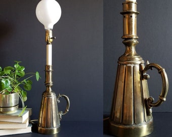 Brass Candlestick Table Lamp w Handle - Vintage Mid Century Working Gold Accent Lamp - Living Room Lighting