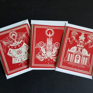 Lot de 3 cartes de voeux Ange de Noël avec enveloppes blanches A2 - Papeterie des Fêtes vintage - Art folklorique hongrois rouge par Dora De Pedery Hunt