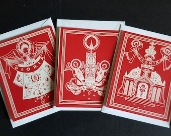 Christmas Angel Greeting Card Set - Vintage Red Hungarian Folk Art - Dora De Pedery Hunt