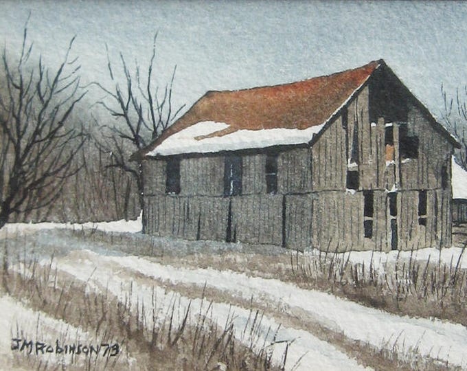 Country Barns Winter Landscape Painting JM Robinson Signed Original ...