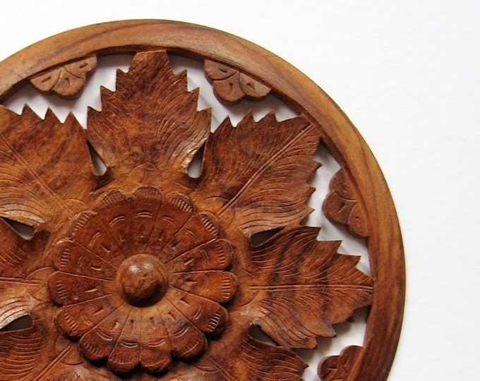 Vintage Carved Wood Flower Wall Hanging Lotus Blossom Art Etsy