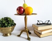 Vintage Brass Pedestal Display Stand with Flying Cranes - 8 quot Tall Brass Cake Stand - Footed Brass Teapot Kettle Stand - Asian Home Decor