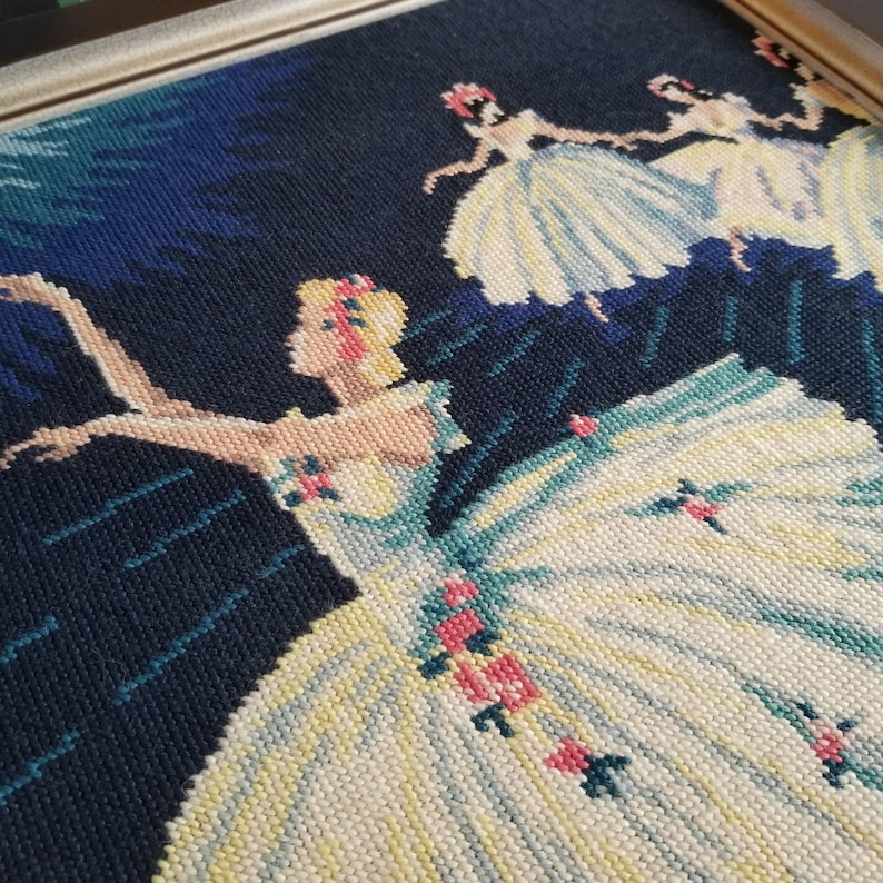 Dancing Ballerina Needlepoint 19.6x24 Vintage Silver Etsy
