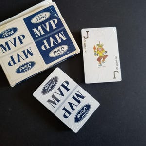 Jeu de cartes Ford MVP - coffret bridge vintage bleu et blanc avec double jeu de cartes plastifiées dans un film plastique rétractable d'origine