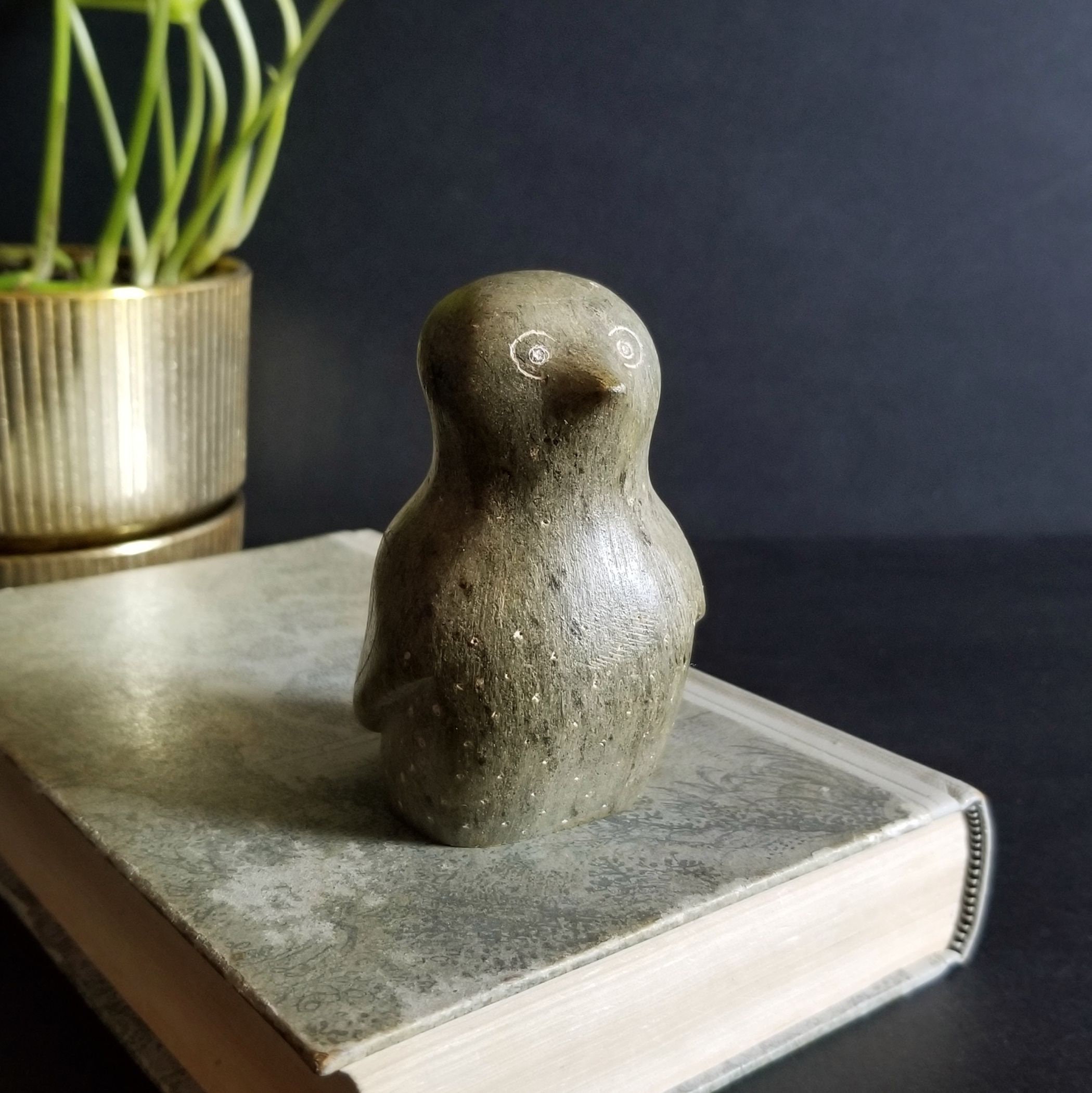 Carved Soapstone Bird Figurine - Vintage Inuit Style Arctic Bird