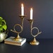 Pair of Brass Horn Candle Holders - Vintage Brass Bugle Candlesticks - Brass Music Instrument Home Decor 