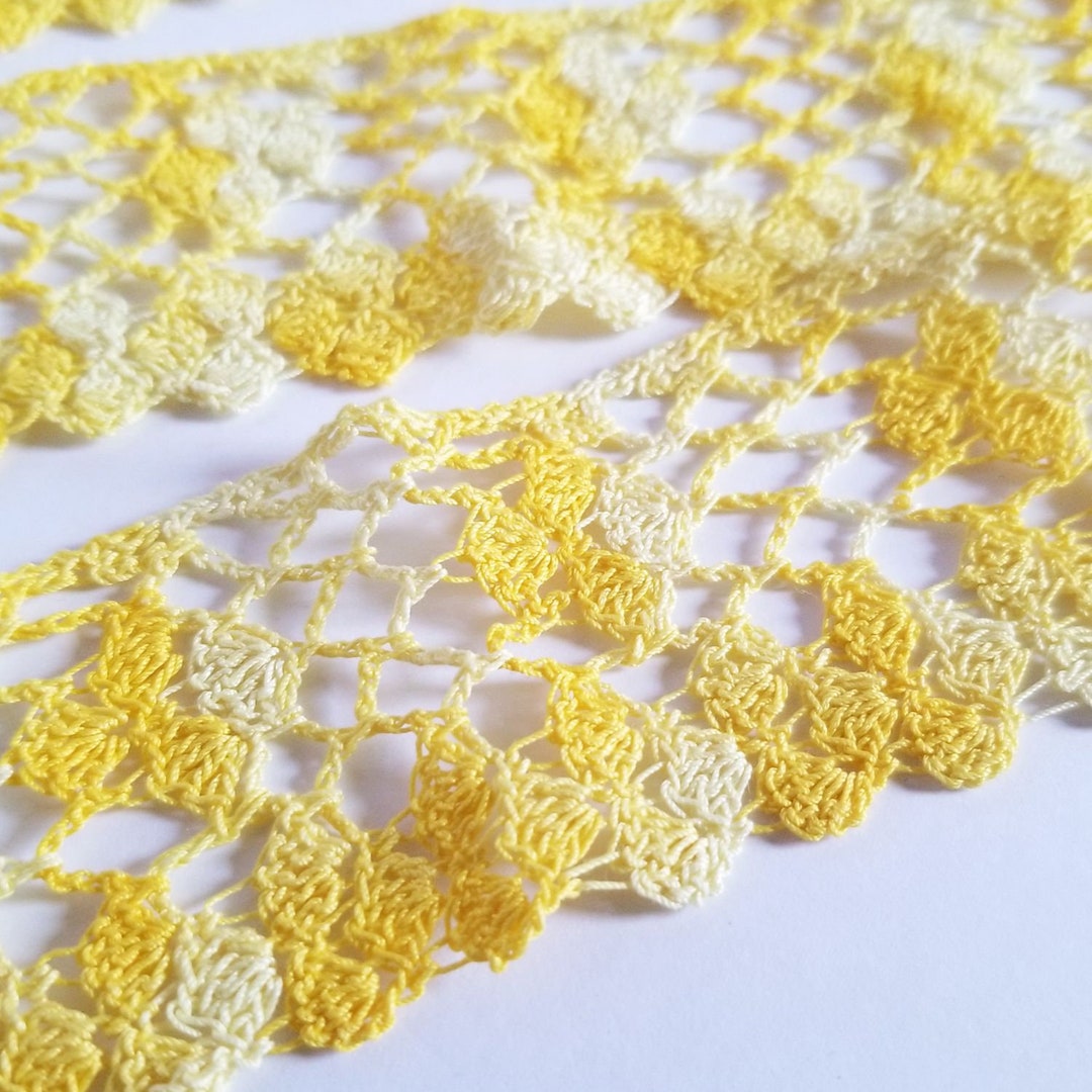 Yellow Cotton Crochet Lace Trim W Scalloped Edge 2pcs 42 Vintage