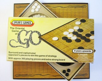 Vintage GO Game - Complete Box Set - Oriental Strategy Game - Original Box - 16" Folding Game Board - Family Game Night - Wei Qi - Baduk