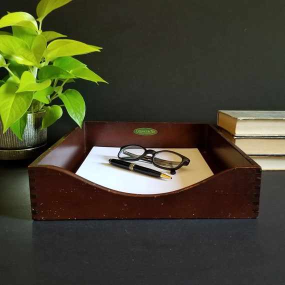 Wood Paper Tray Vintage Mid Century Office Decor Office Etsy