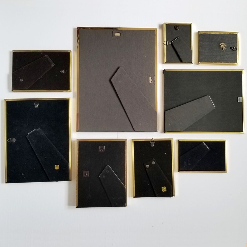 Brass Wall Decor Gold Wedding Decor Set of 9 Family Photo Frames Graduated Size Decorative Frames Vintage Gold Picture Frame Collection