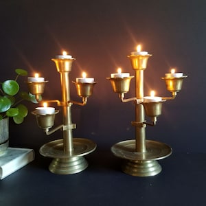 Pair of Large Brass Candelabra - Vintage 11" Tall Brass Candle Holders - Ornament Display Trees