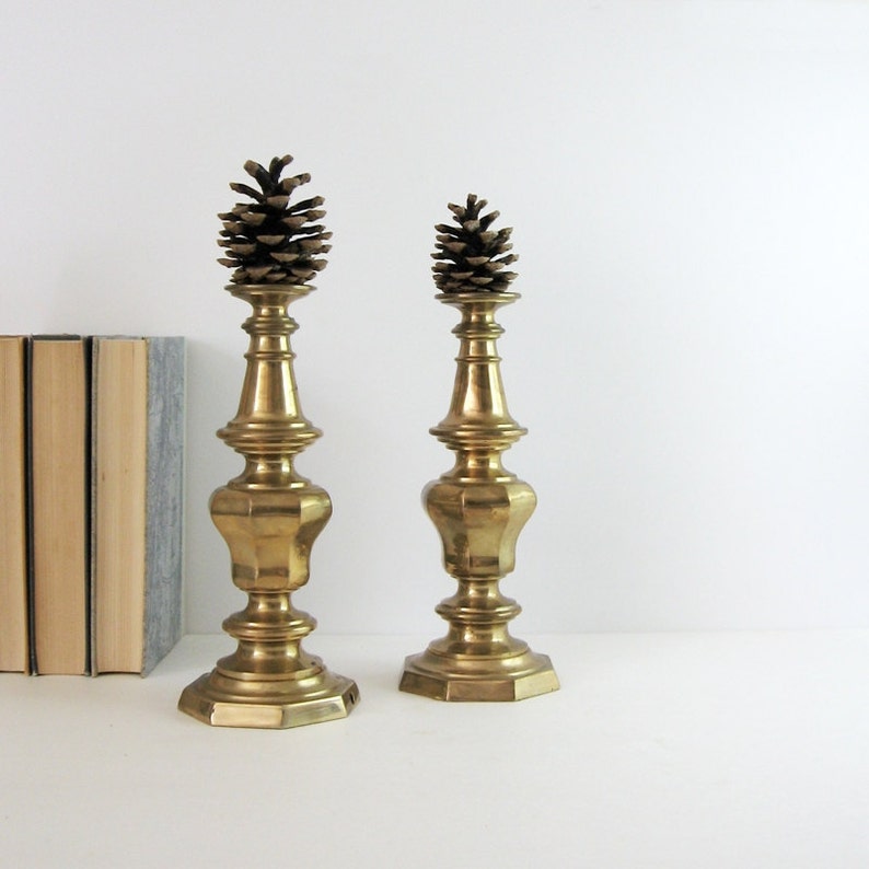 Pair of Brass Candlestick Lamp Bases Vintage Brass Lighting Etsy