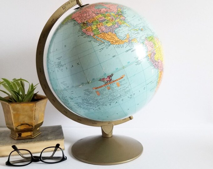 Vintage Replogle 12 Inch World Globe With Metal Base 1960s World Map