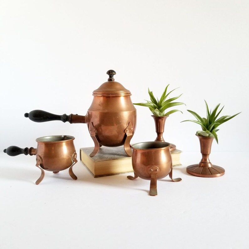 Copper Turkish Coffee Pot Set w Creamer and Sugar Bowl & 2 Etsy