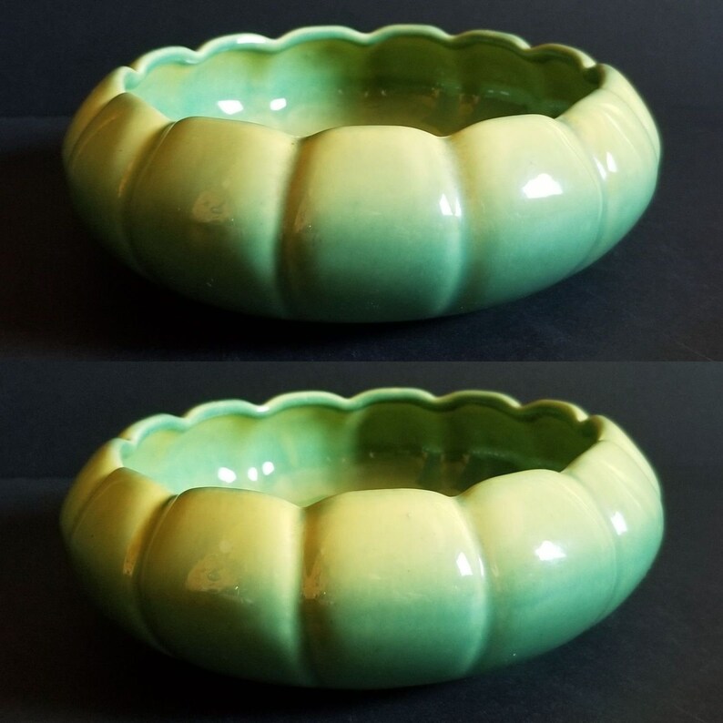 Green Ceramic Bowl w Scalloped Edge Vintage 50s Beauceware Etsy