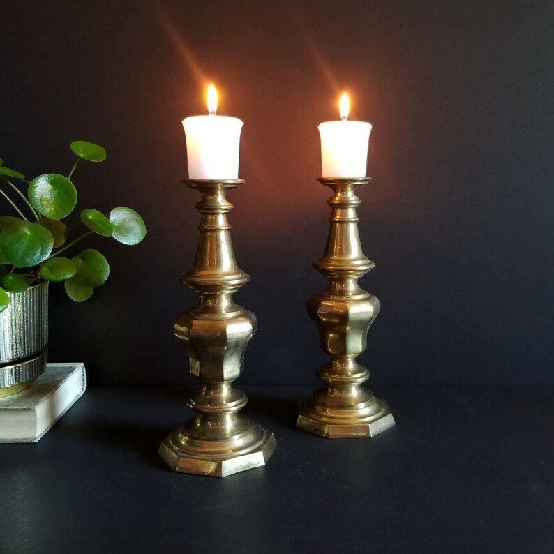 Pair of Brass Candlestick Lamp Bases Vintage Brass Lighting Etsy