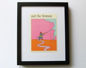 the fireman - Firehouse Art Print - Vintage MOMA Art Card - Pop Art Illustration - Museum of Modern Art - Paper Ephemera