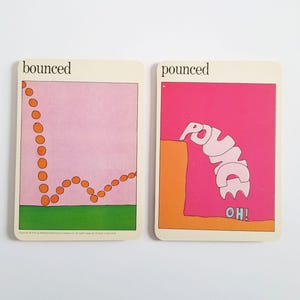 a rebondi et a sauté - cartes d'art vintage MOMA - estampes Pop Art amusantes et rimées - art de la typographie moderne du milieu du siècle